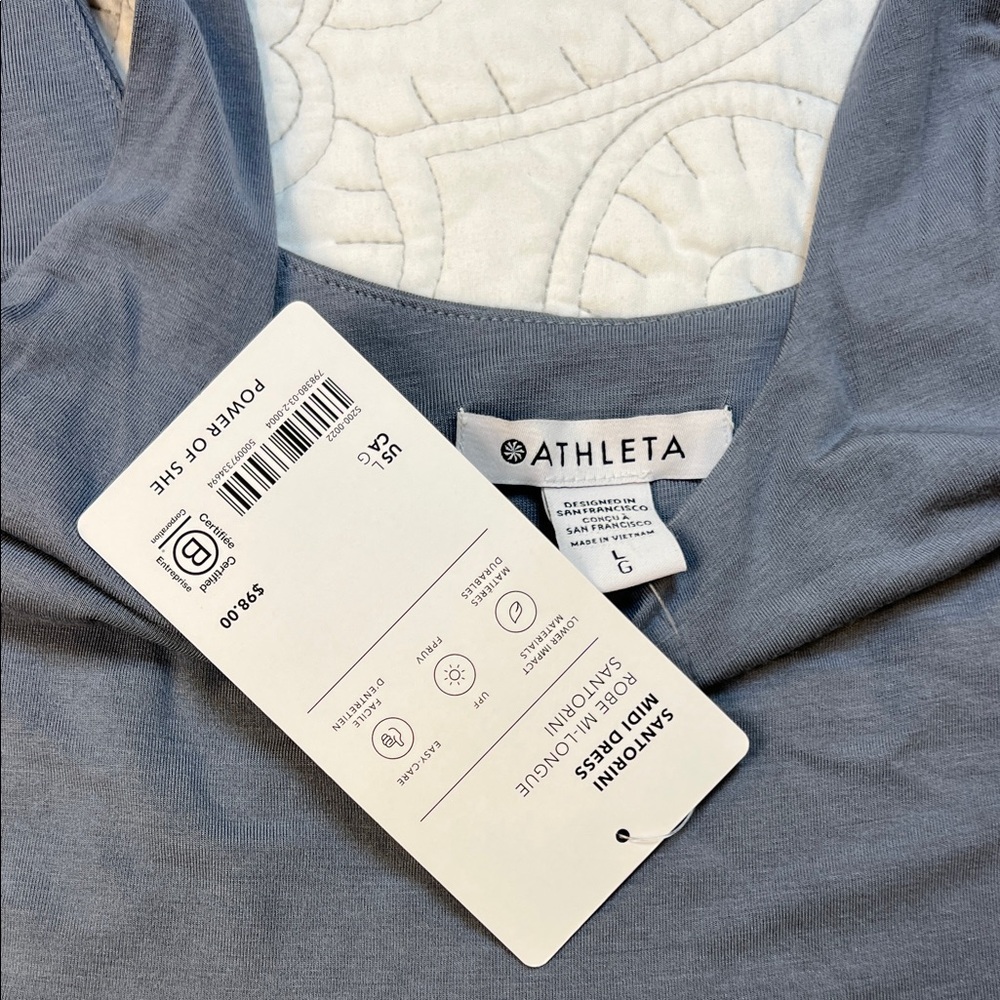 Athleta Santorini Midi Slate Blue Lined Sleeveless Dress -NWT Women’s Large - Picture 2 of 9